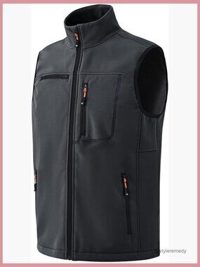 Men's Full Zip Fleece Lined Lightweight Softshell Windproof Sleeveless Vest